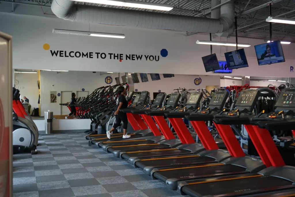 A row of treadmills.