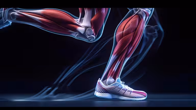 Muscular anatomy of legs running in sneakers