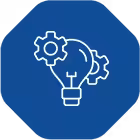 Lightbulb with gears on blue background