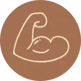 Muscle flexing emoji on brown circle